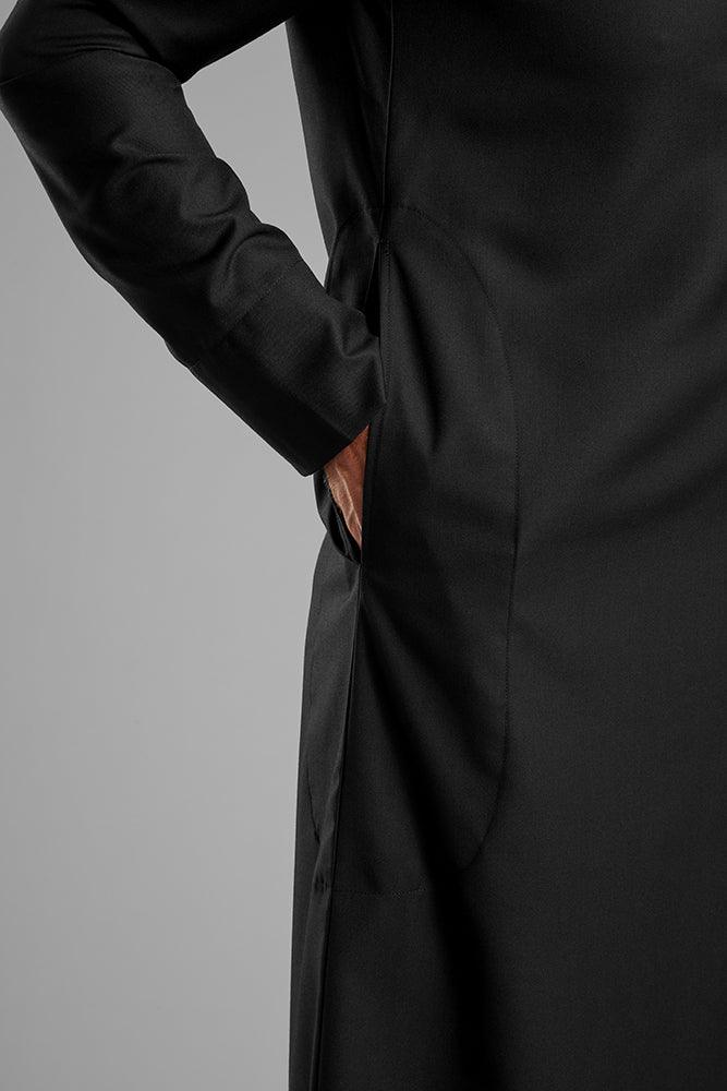 Men's Jet Black Collared Thobe