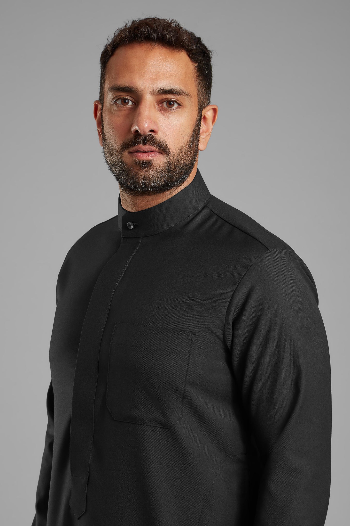 Men's Jet Black Collared Thobe