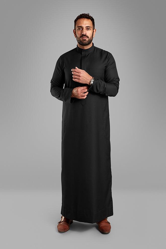 Men's Jet Black Collared Thobe