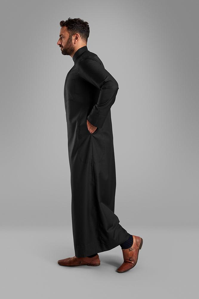 Men's Jet Black Collared Thobe