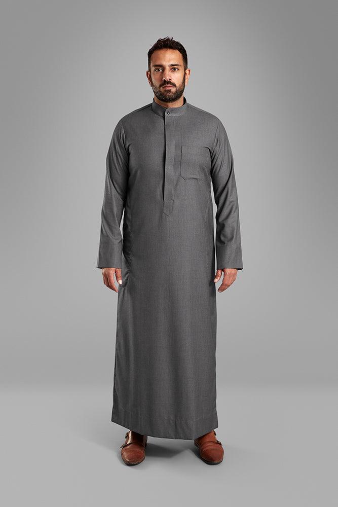 Men's Dark Grey Collared Thobe