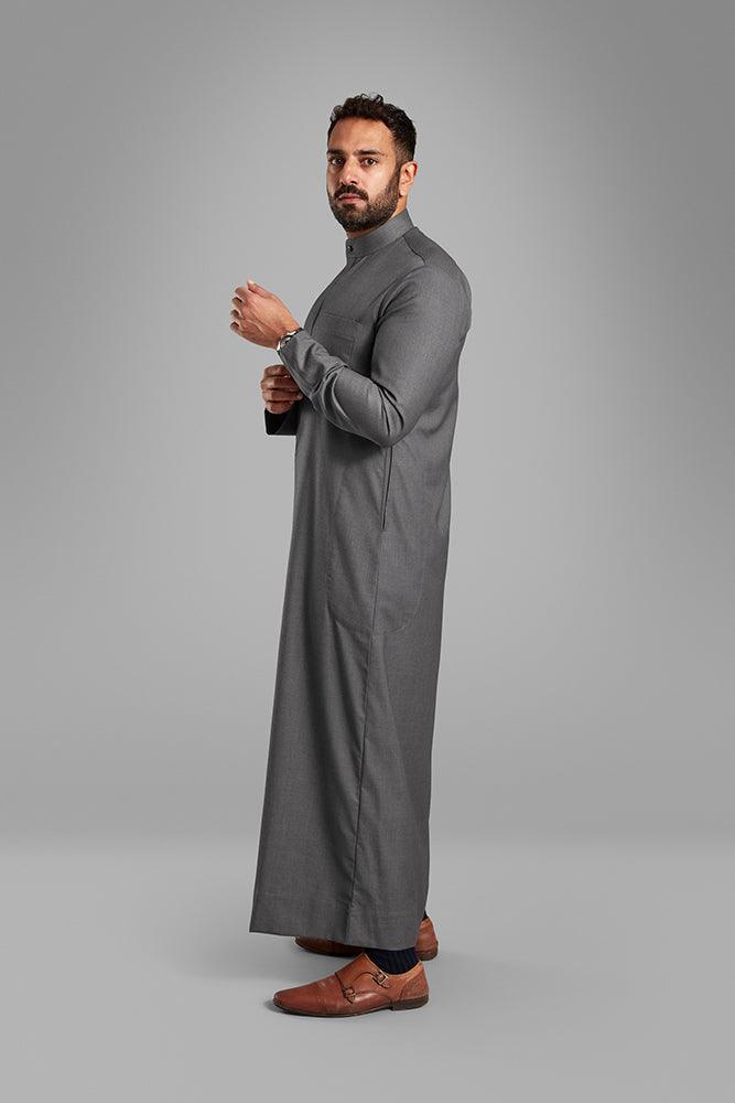 Men's Dark Grey Collared Thobe