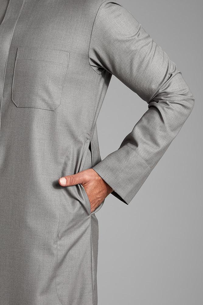 Men's Light Grey Collared Thobe