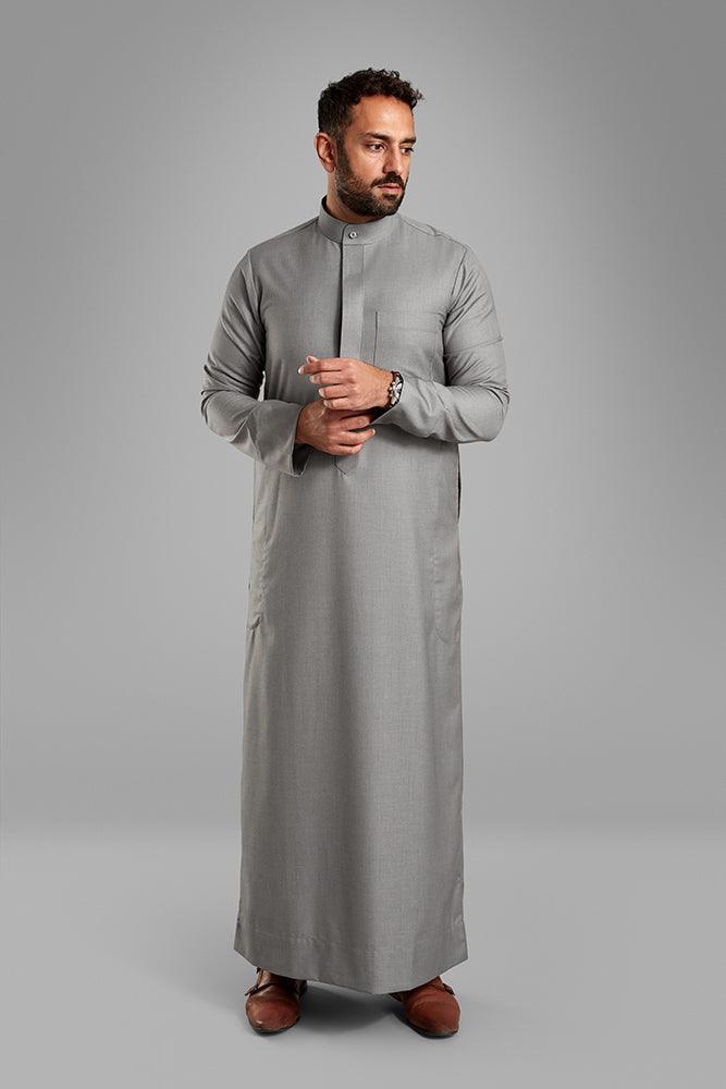 Men's Light Grey Collared Thobe