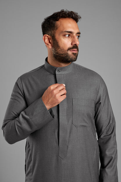 Men's Dark Grey Collared Thobe