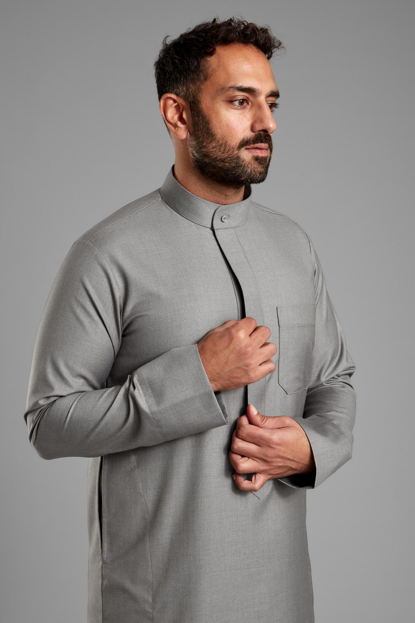 Men's Light Grey Collared Thobe