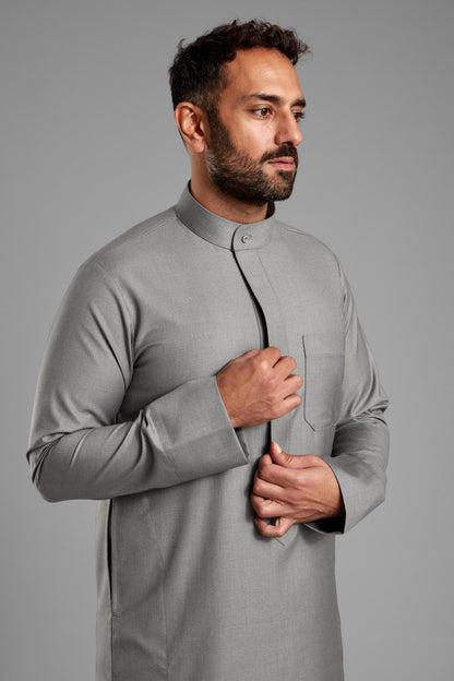 Men's Light Grey Collared Thobe